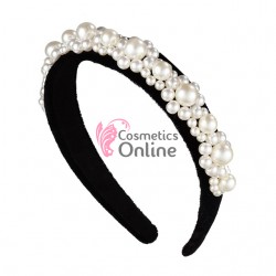 Bentita deosebita pentru par din catifea cu Perle Albe BTP008G - Black